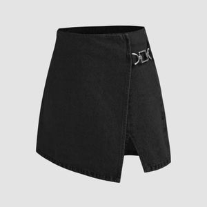 Denim mid waist split shorts